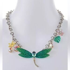 Betsey Johnson Garden Glam Dragonfly Garden Charm Frontal Necklace